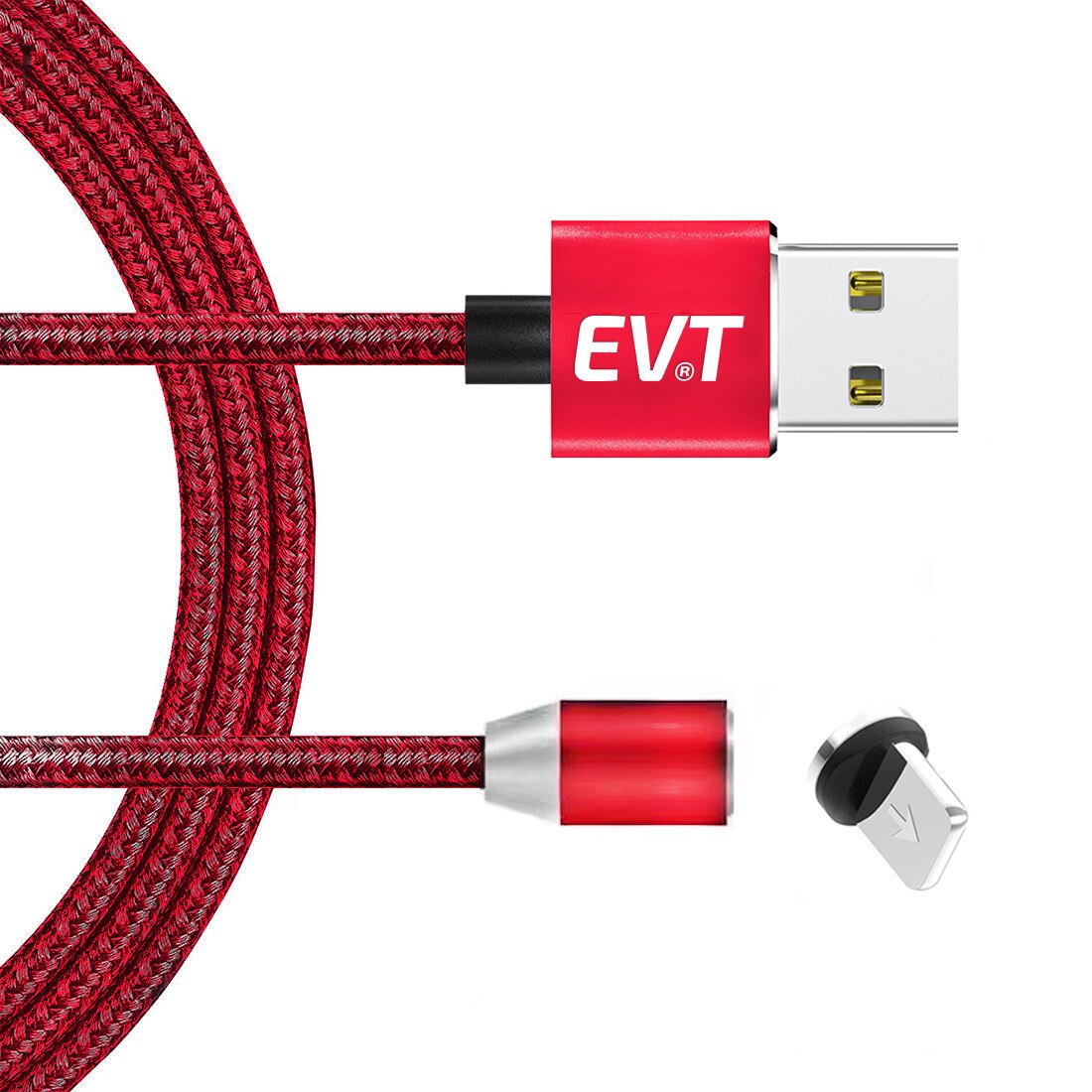 Cablu EVT® Lightning, conector magnetic, pentru Apple iPhone, iPad, Lightning, USB, Lightning, 5V, 2A, 1m, LED, ROSU